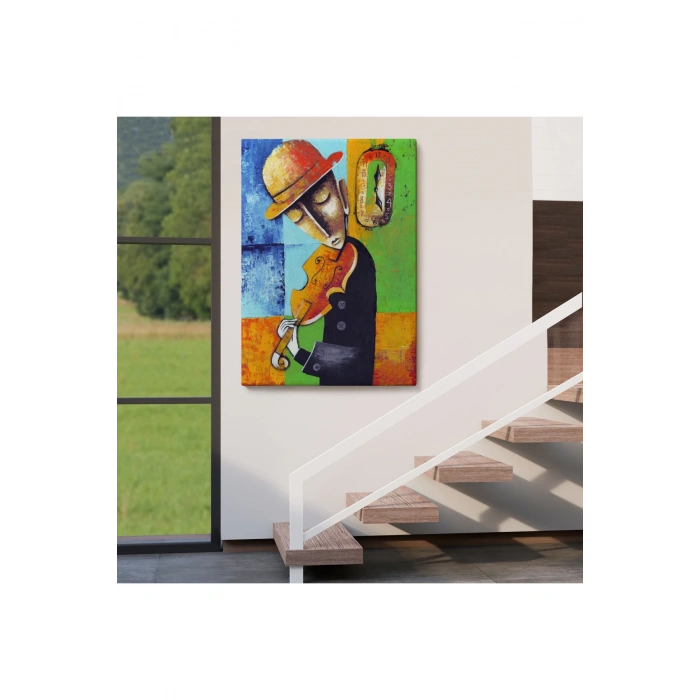 Keman Çalan Müzisyen Sürreal Adam Duvar Tablo-6447