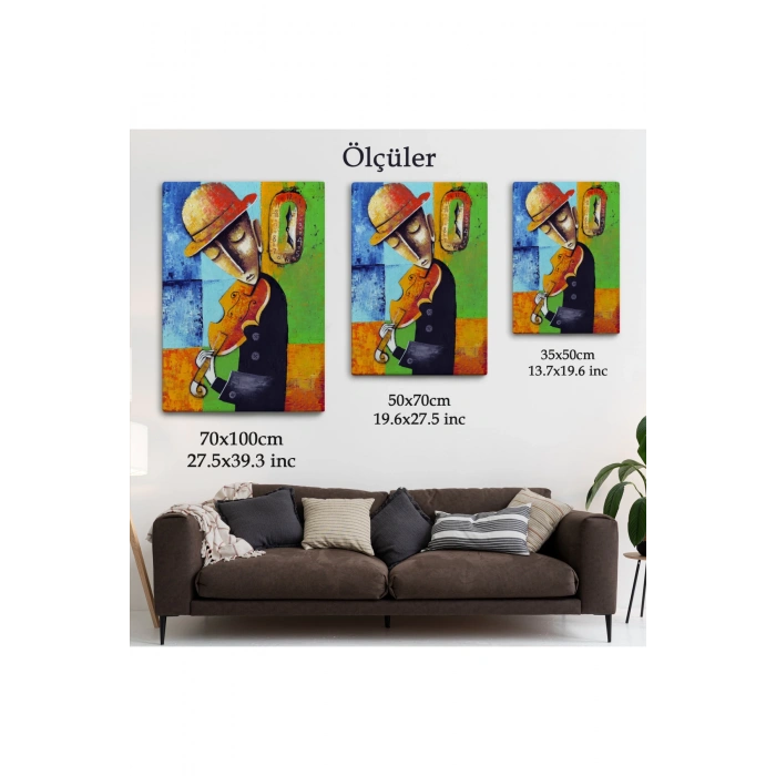 Keman Çalan Müzisyen Sürreal Adam Duvar Tablo-6447