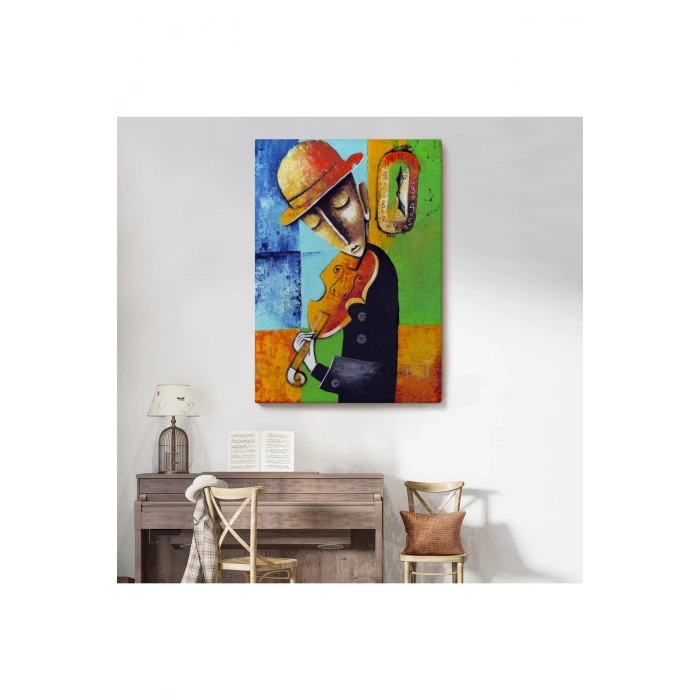 Keman Çalan Müzisyen Sürreal Adam Duvar Tablo-6447