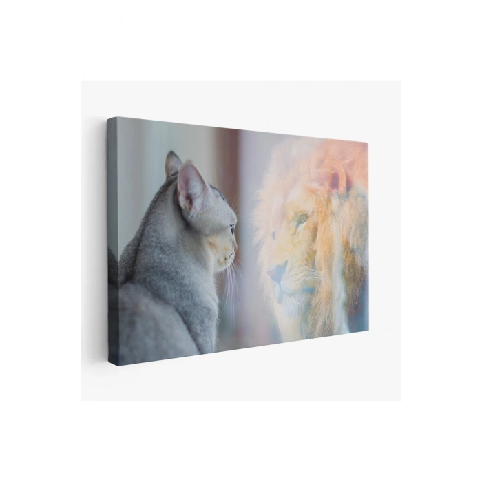 Kendini Aslan Gören Kedi Dekoratif Kanvas Tablo 1175