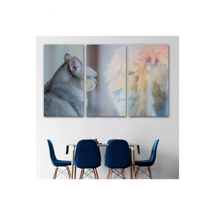 Kendini Aslan Gören Kedi Dekoratif Kanvas Tablo 1175
