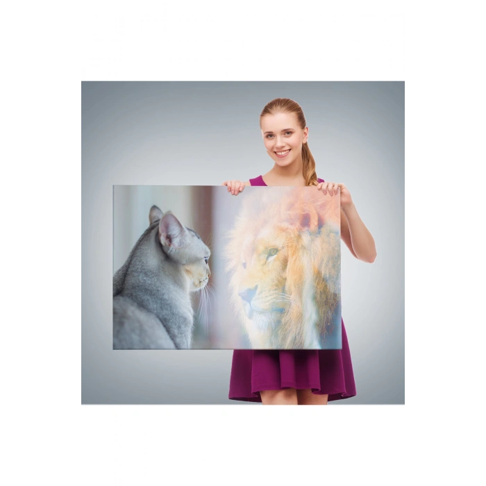 Kendini Aslan Gören Kedi Dekoratif Kanvas Tablo 1175