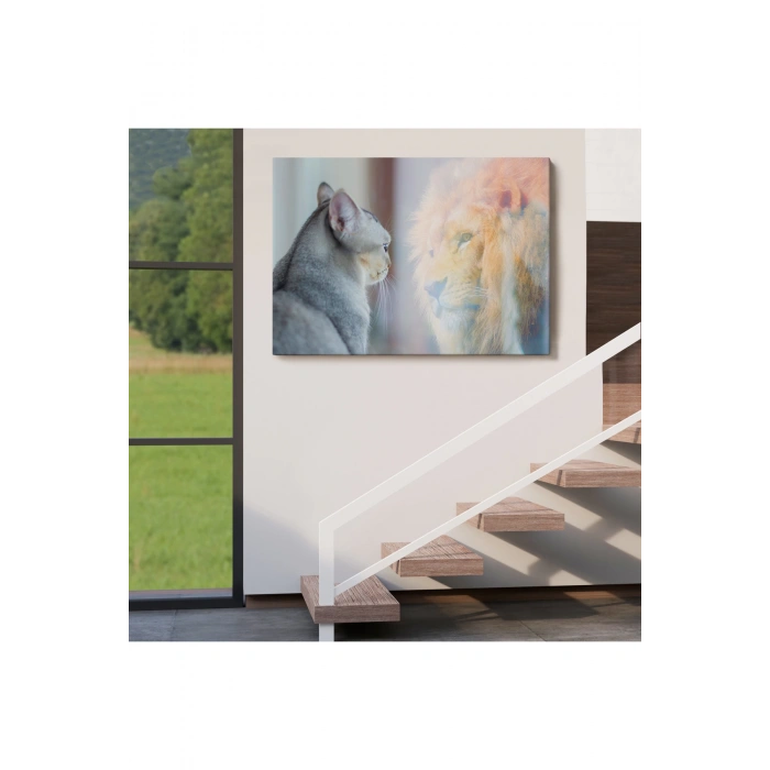 Kendini Aslan Gören Kedi Dekoratif Kanvas Tablo 1175