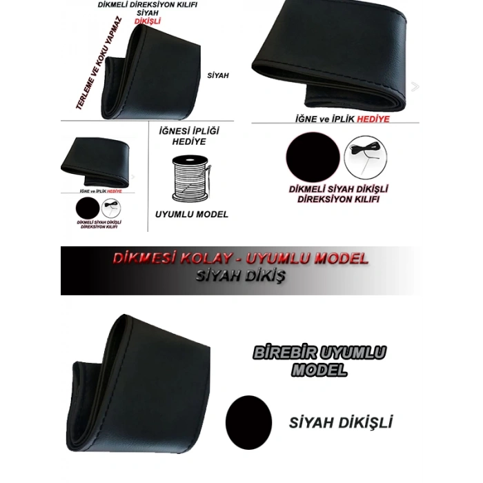 KIA RIO sedan Uyumlu Araç,Araba,Oto direksiyon kılıfı siyah dikiş