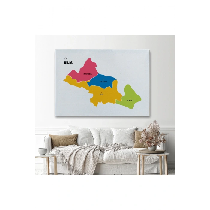 Kilis İli ve İlçeler Haritası  Dekoratif Kanvas Tablo 1388