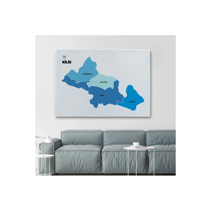 Kilis İli ve İlçeler Haritası  Dekoratif Kanvas Tablo 1390