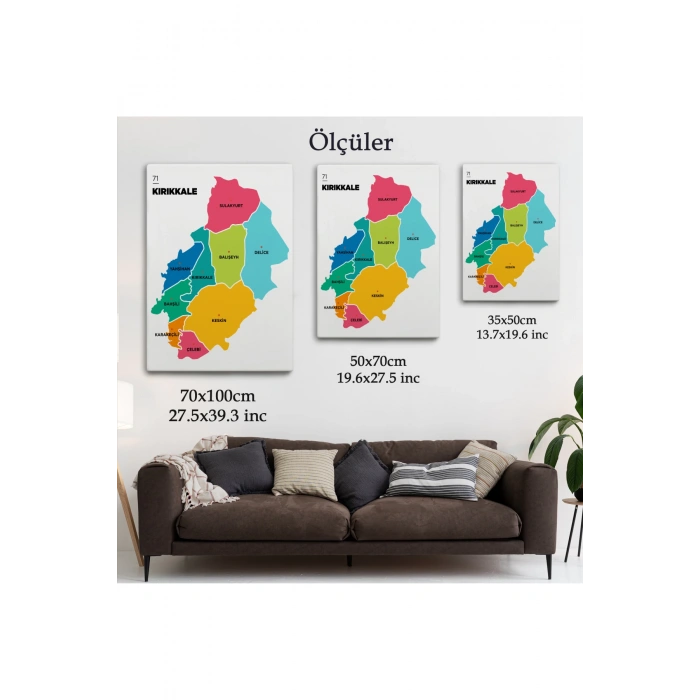 Kırıkkale İli ve İlçeler Haritası  Dekoratif Kanvas Tablo 1391