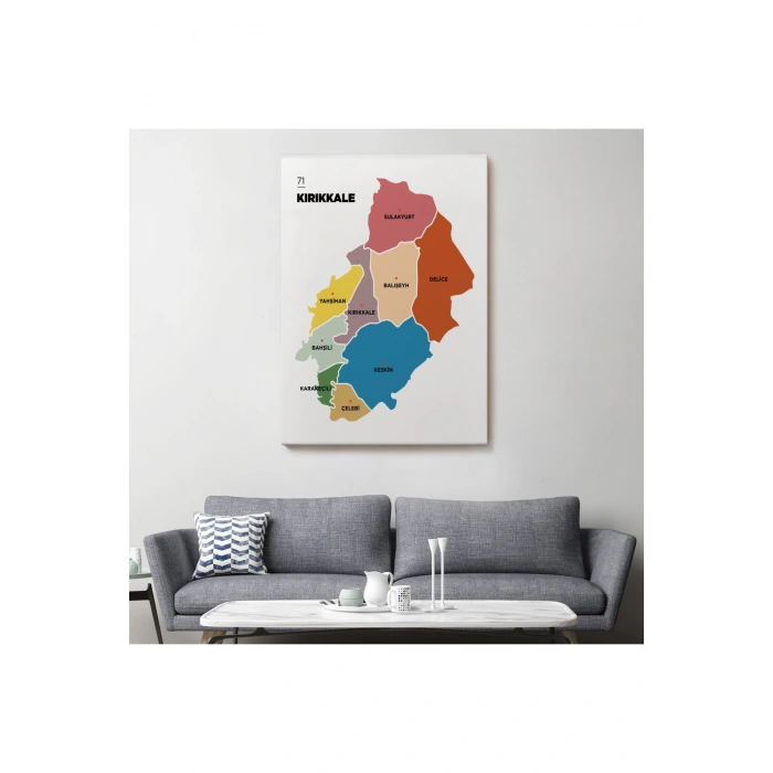 Kırıkkale İli ve İlçeler Haritası  Dekoratif Kanvas Tablo 1392