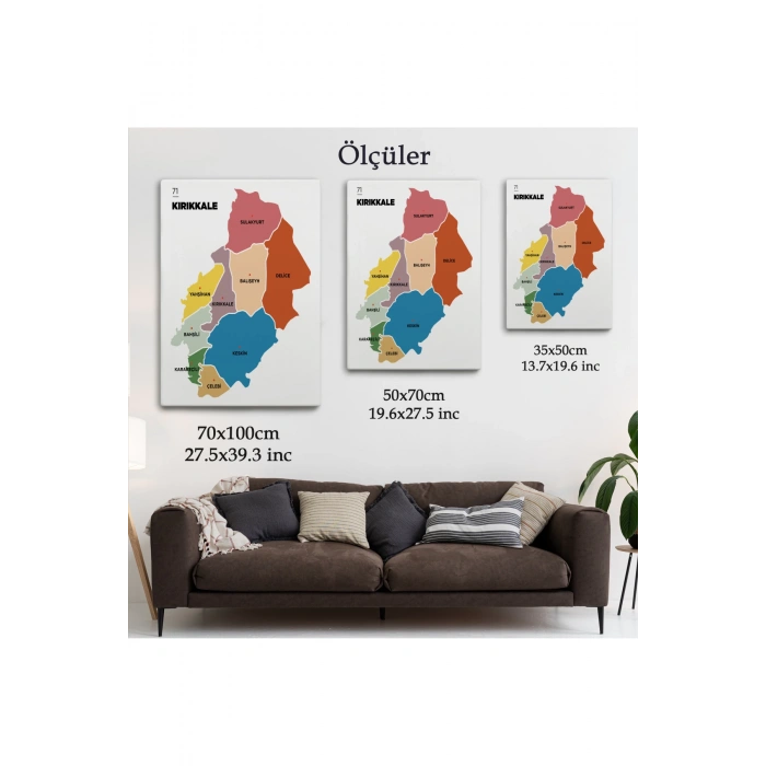 Kırıkkale İli ve İlçeler Haritası  Dekoratif Kanvas Tablo 1392