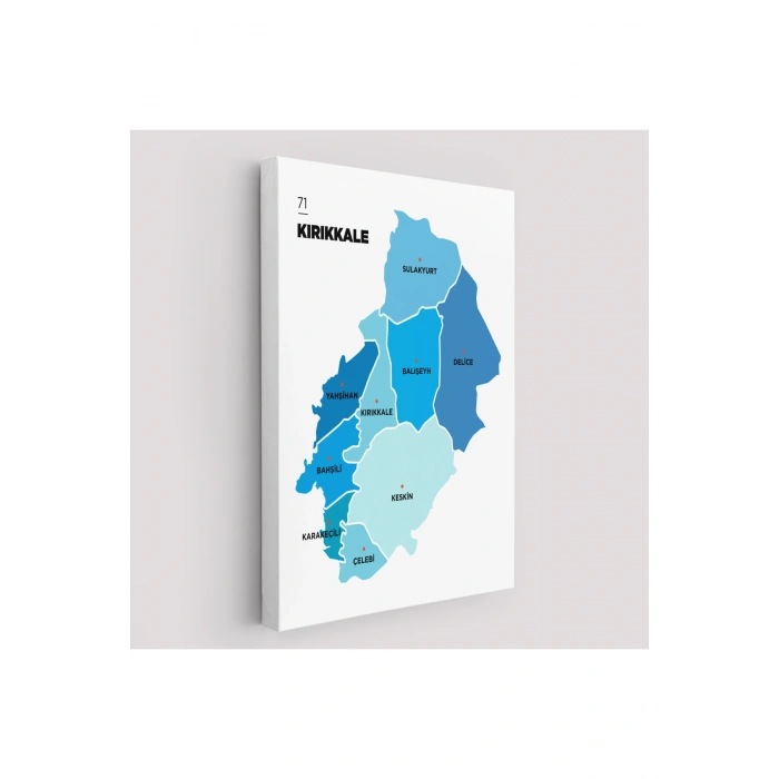 Kırıkkale İli ve İlçeler Haritası  Dekoratif Kanvas Tablo 1393