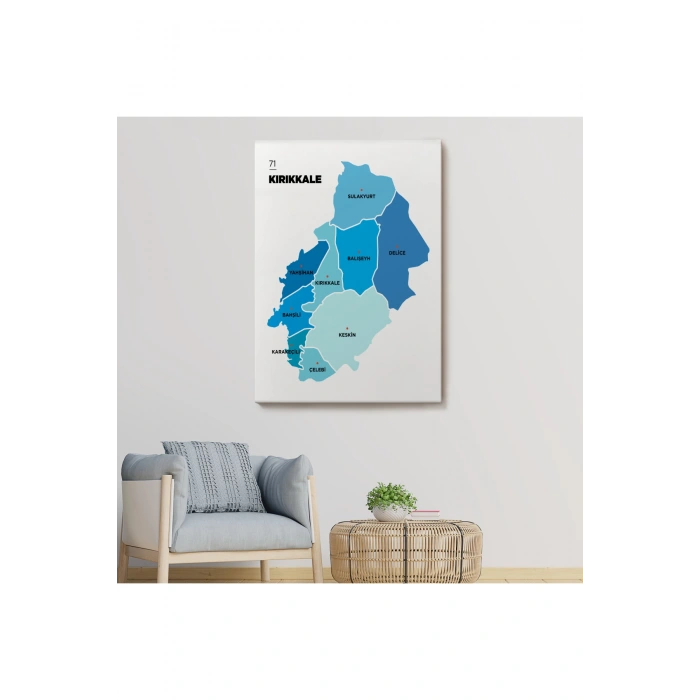 Kırıkkale İli ve İlçeler Haritası  Dekoratif Kanvas Tablo 1393