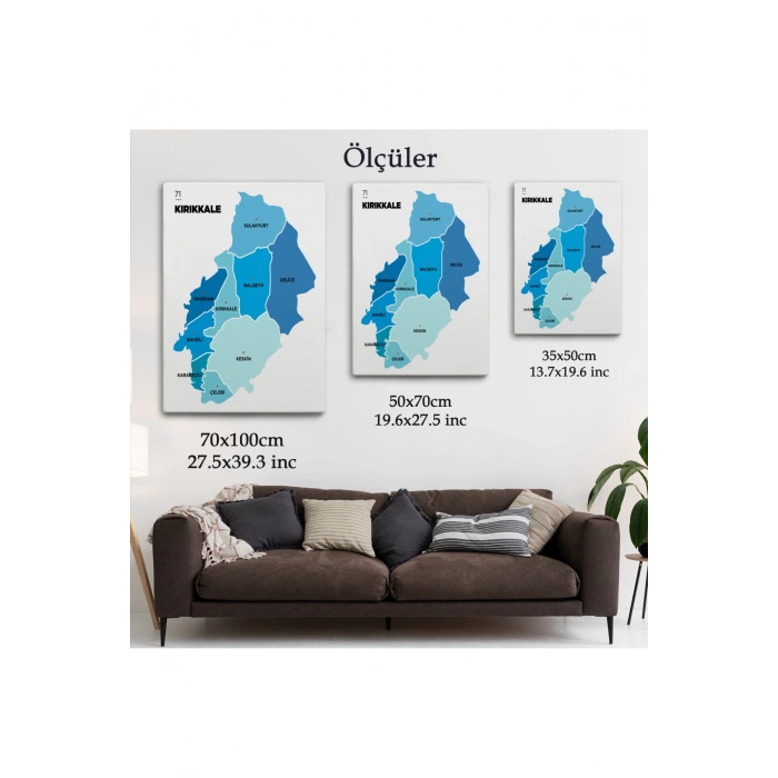 Kırıkkale İli ve İlçeler Haritası  Dekoratif Kanvas Tablo 1393