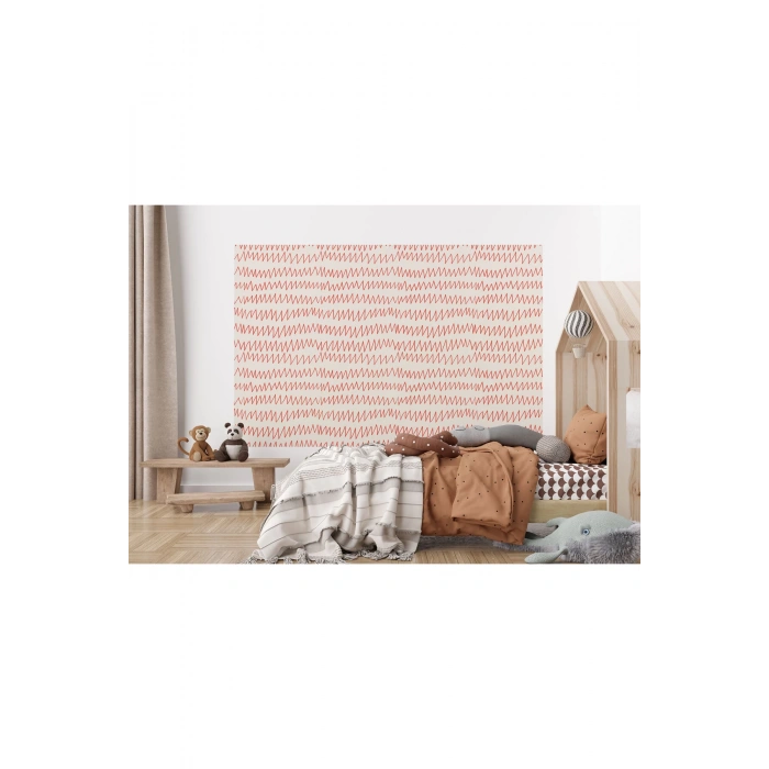 Kırmızı Çizgi Desenli Çocuk Odası Duvar Kağıdı-5770
