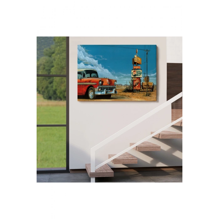 Kırmızı Klasik Araba Tablosu-6660