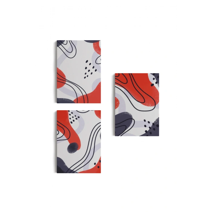 Kırmızı Tonlu Suluboya Görünümlü Soyut Desenler Duvar Tablosu Üçlü Set-EF-105