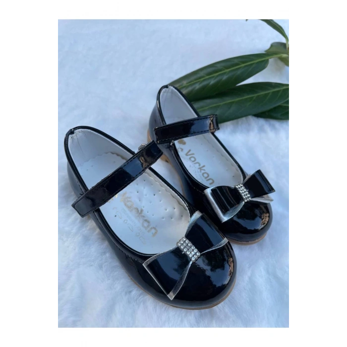 Kız Çocuk Bebek Parlak Siyah Parti Babet