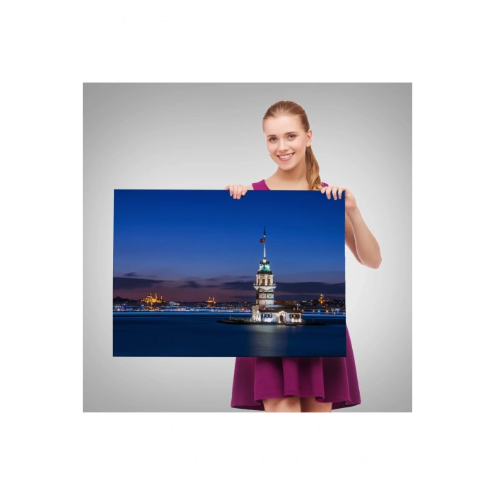 Kız Kulesi Gece Manzarası Dekoratif Kanvas Tablo-6502