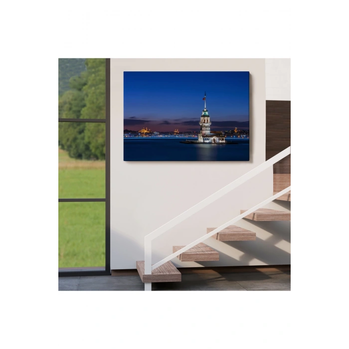 Kız Kulesi Gece Manzarası Dekoratif Kanvas Tablo-6502