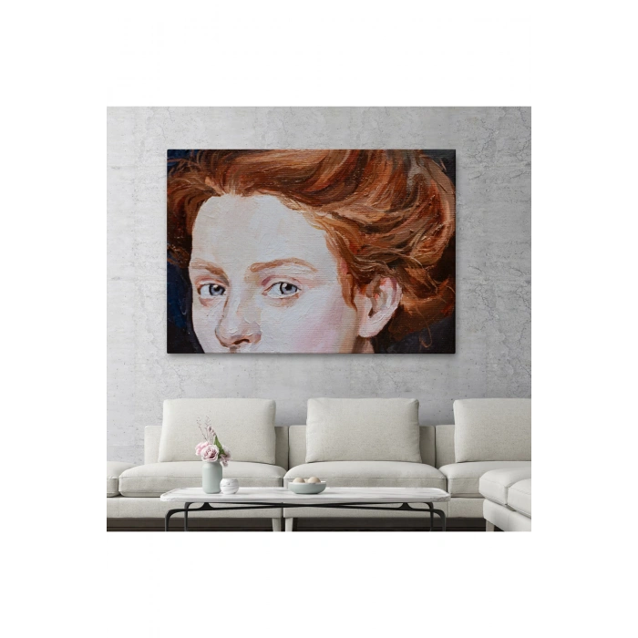 Kızıl Saçlı Kadın Yağlıboya Görünüm Dekoratif Tablo-3741