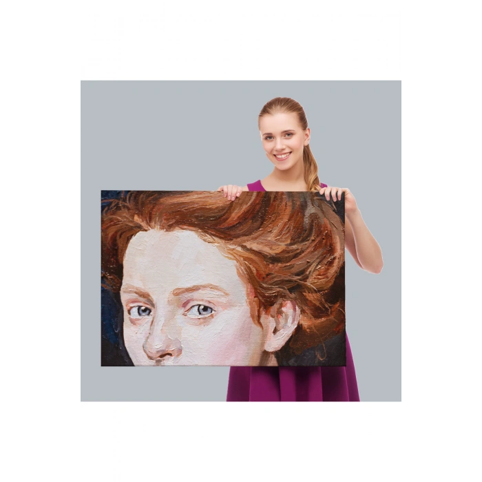 Kızıl Saçlı Kadın Yağlıboya Görünüm Dekoratif Tablo-3741