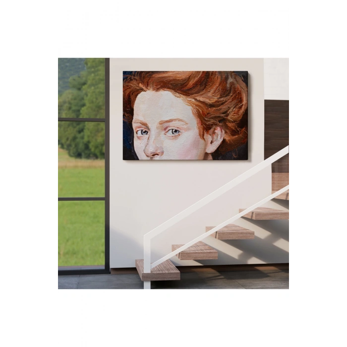 Kızıl Saçlı Kadın Yağlıboya Görünüm Dekoratif Tablo-3741