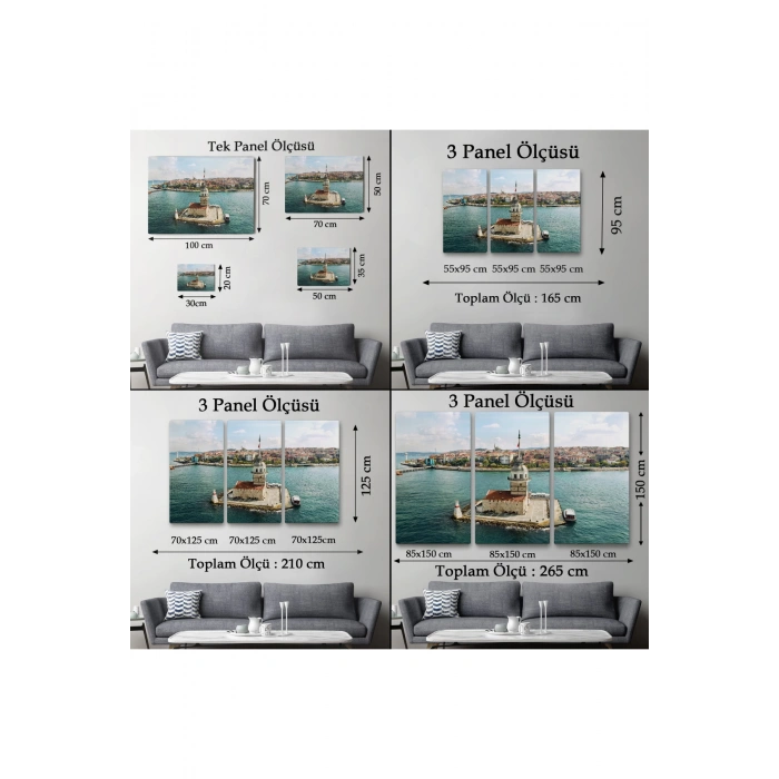 Kızkulesi ve Üsküdar Kuşbakışı Manzarası Dekoratif Kanvas Tablo-6509