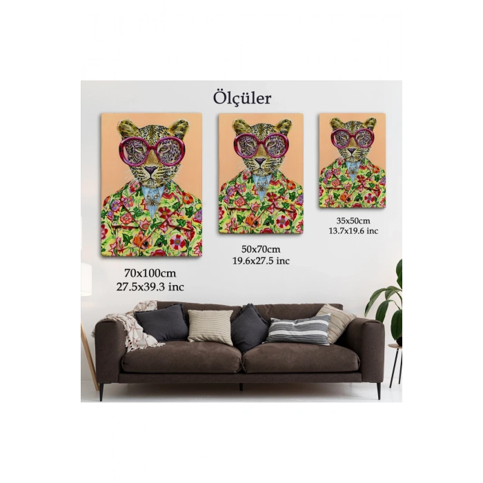 Kokoş Leopar, Çiçek Taçlı Sosyetik Leopar Tablosu -6325