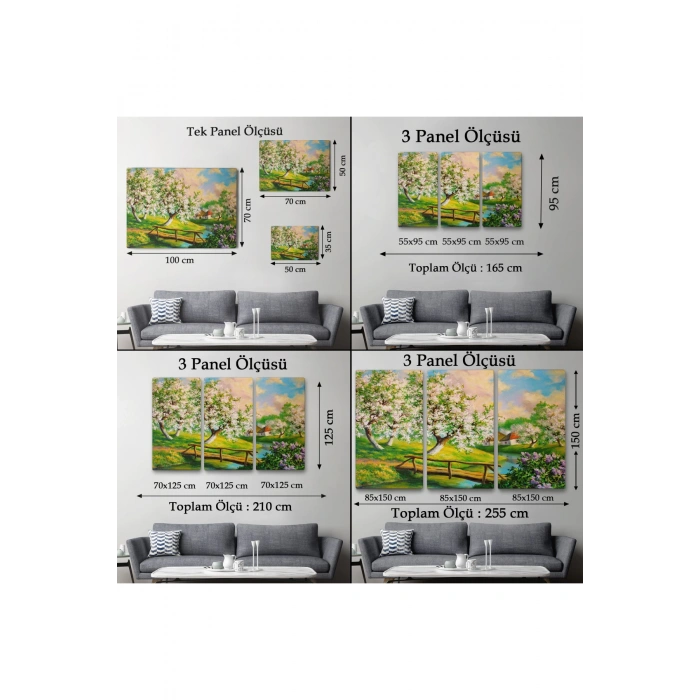 Köy içinden Akan Akarsu Bahar Manzarası Duvar Tablosu-1204