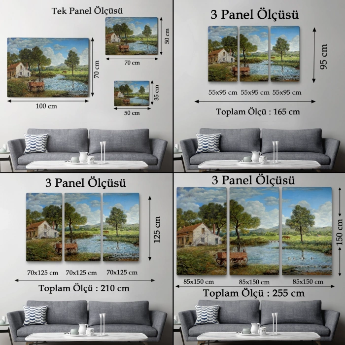 Köy Ve Akarsu Manzaralı Dekoratif Kanvas Duvar Tablosu-3425