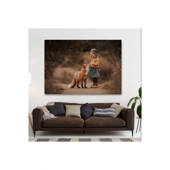 Küçük Kız ve Tilki Dekoratif Kanvas Tablo 1147