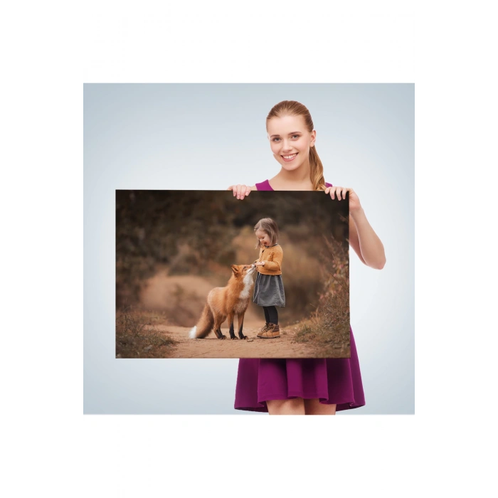 Küçük Kız ve Tilki Dekoratif Kanvas Tablo 1147