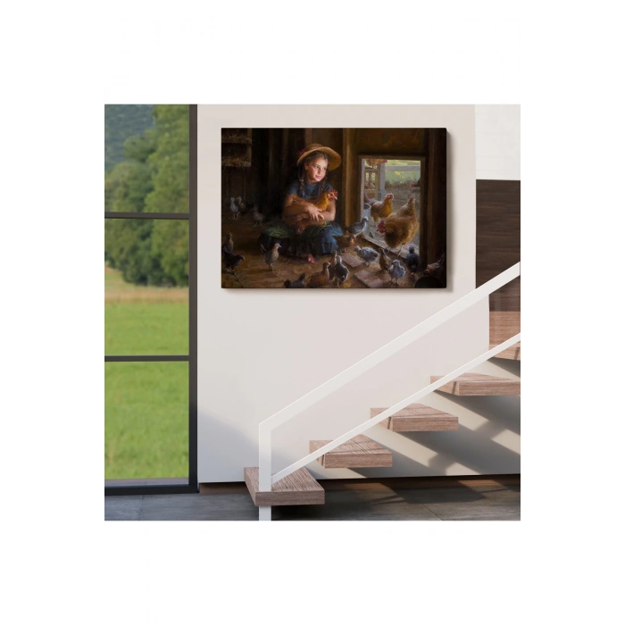 Kümesteki Küçük Kız Çocuğu Dekoratif Duvar Tablosu-6527