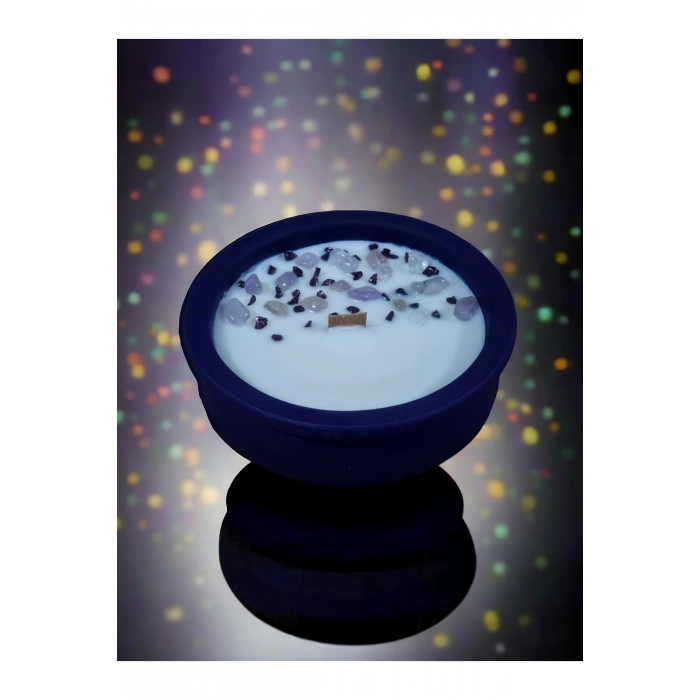 Lavanta Kokulu Aromaterapi Mum, Ahşap Fitilli, Dekoratif Doğal Çömlek Mum