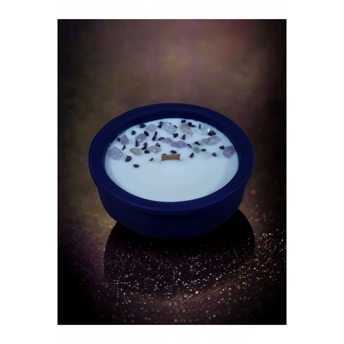 Lavanta Kokulu Aromaterapi Mum, Ahşap Fitilli, Dekoratif Doğal Çömlek Mum