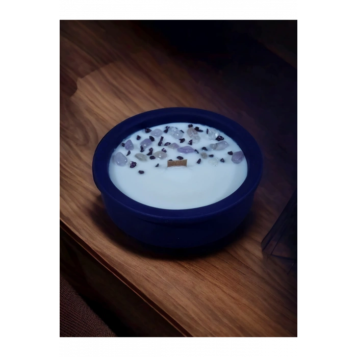 Lavanta Kokulu Aromaterapi Mum, Ahşap Fitilli, Dekoratif Doğal Çömlek Mum