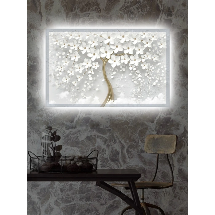 Led Işıklı 3d Dekoratif Gold Çiçek Tablo