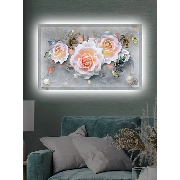 Led Işıklı 3d Görünümlü Çiçek Tablo
