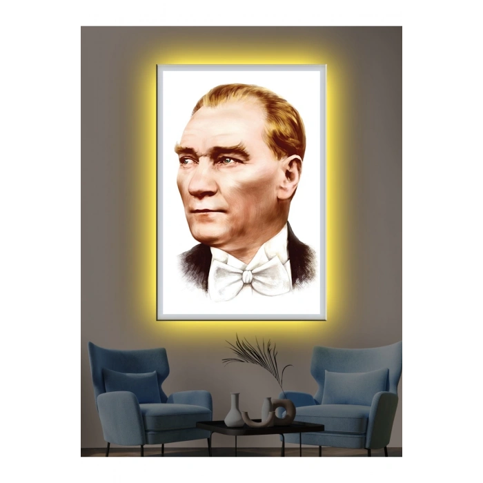 Led Işıklı Atatürk Şık Hediyelik Kanvas Tablo