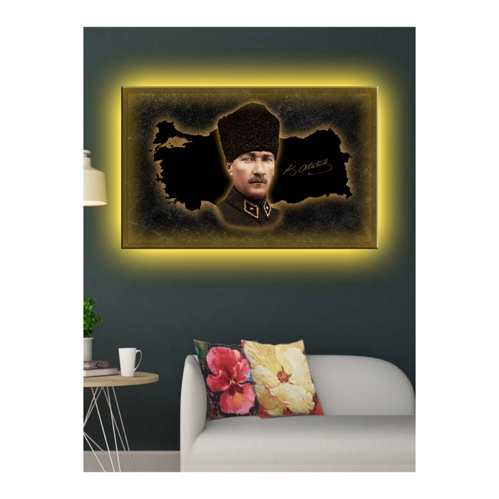 Led Işıklı Atatürk ve Türkiye Haritası Kanvas Tablo