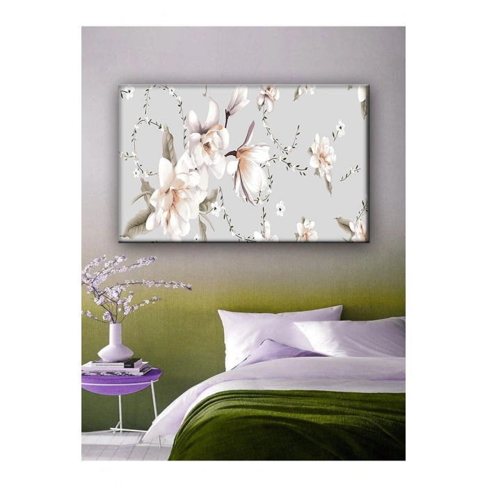 Led Işıklı Beyaz Çiçek Kanvas (Tablo Yatak odası için ideal)