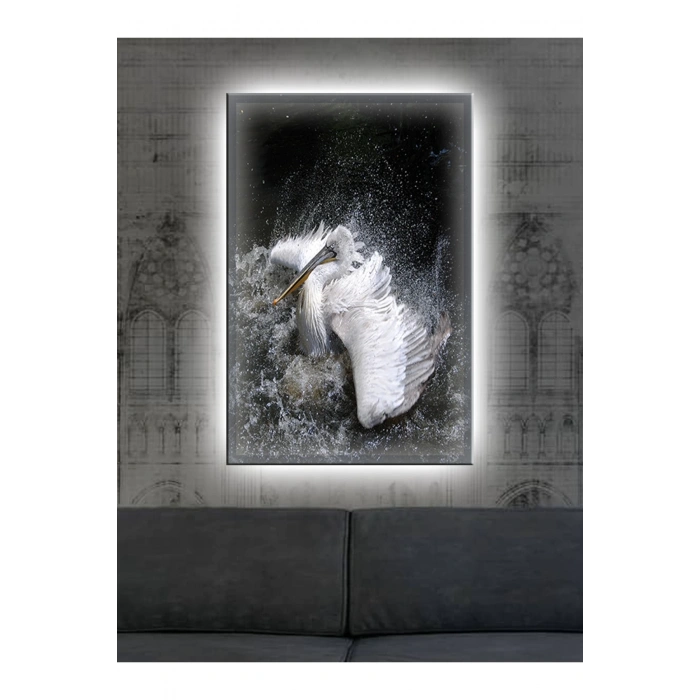 Led Işıklı Beyaz Flamingo Dekor Tablo
