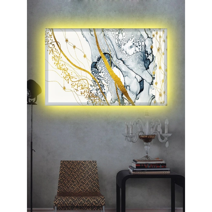 Led Işıklı Dekoratif Gold Kare Tablo