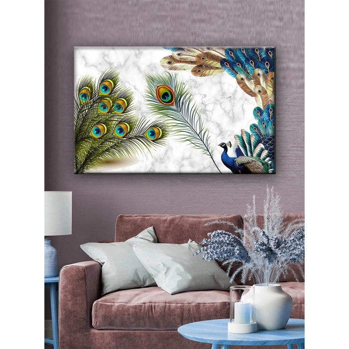 Led Işıklı Dekoratif Tavuskuşu kanvas tablo