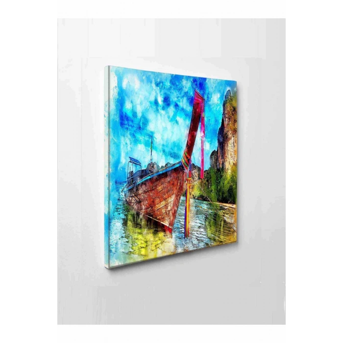 Led Işıklı Kayık Yağlı Boya Tarzı Kanvas Tablo