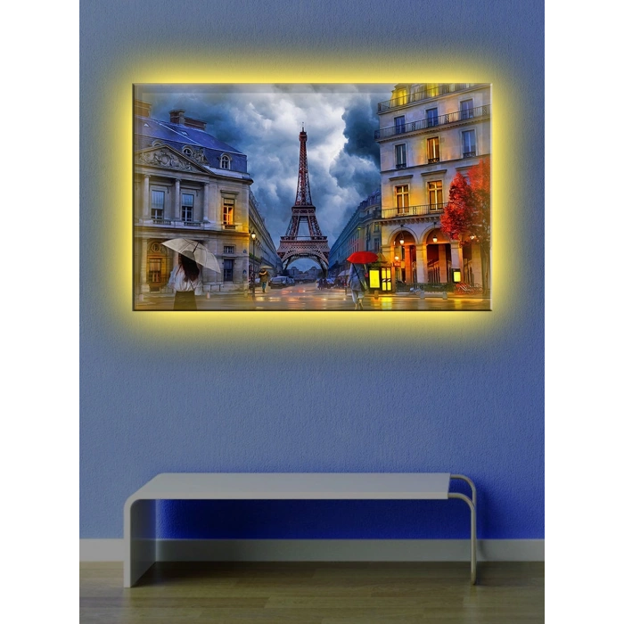 Led Işıklı Paris Sokak Gecesi Tablosu