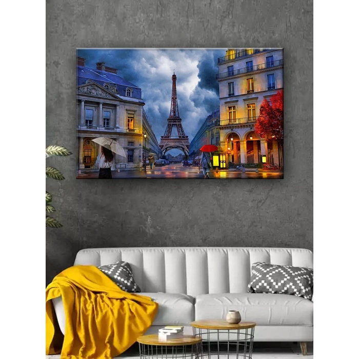 Led Işıklı Paris Sokak Gecesi Tablosu