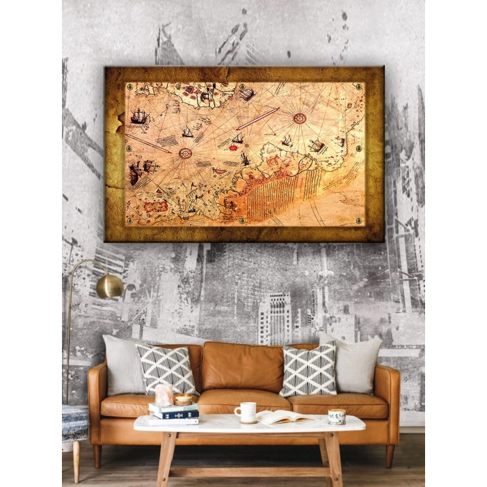 Led Işıklı Piri Reis Haritası (Kanvas Tablo)