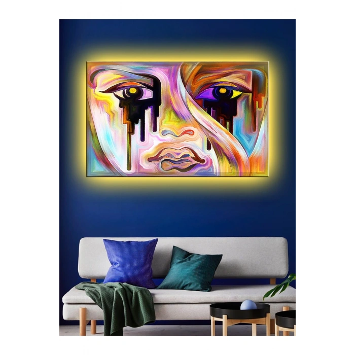 Led Işıklı Sanatsal Ağlayan Kadın Tablosu