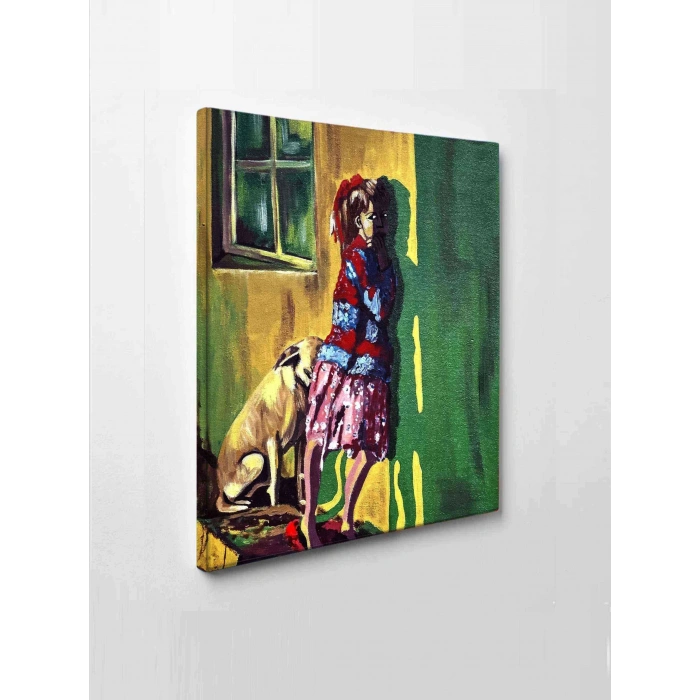 Led Işıklı Sanatsal Kız Ve Köpek Tablo