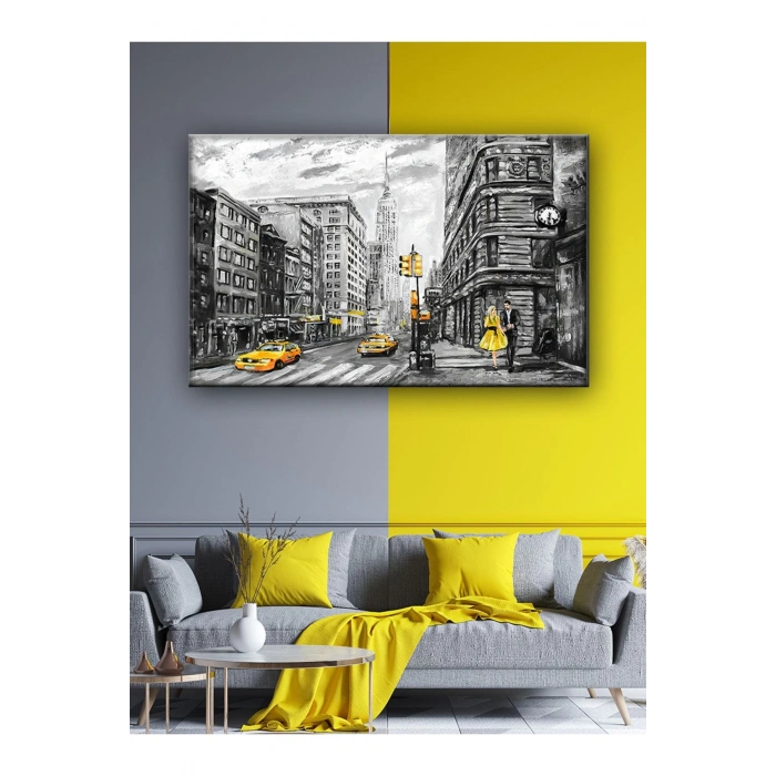 Led Işıklı Sanatsal Sarı Siyah Tablo